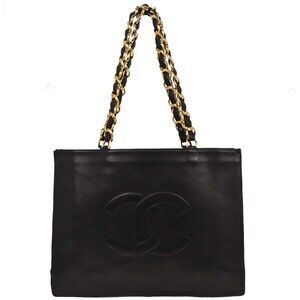 Chanel Black Lambskin Tote Chain Handbag 166574